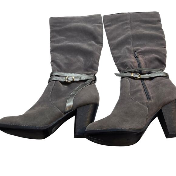 Spirit Moda Women's Boots 8 Gray 3 Inch Block High Heel Zipper Tall Shoe Booties - Picture 2 of 10